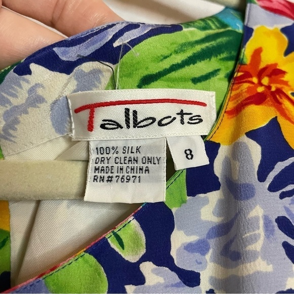 Talbots Silk Tropical Floral Pleated Button Back Midi Dress Vintage 90s - Picture 2 of 13